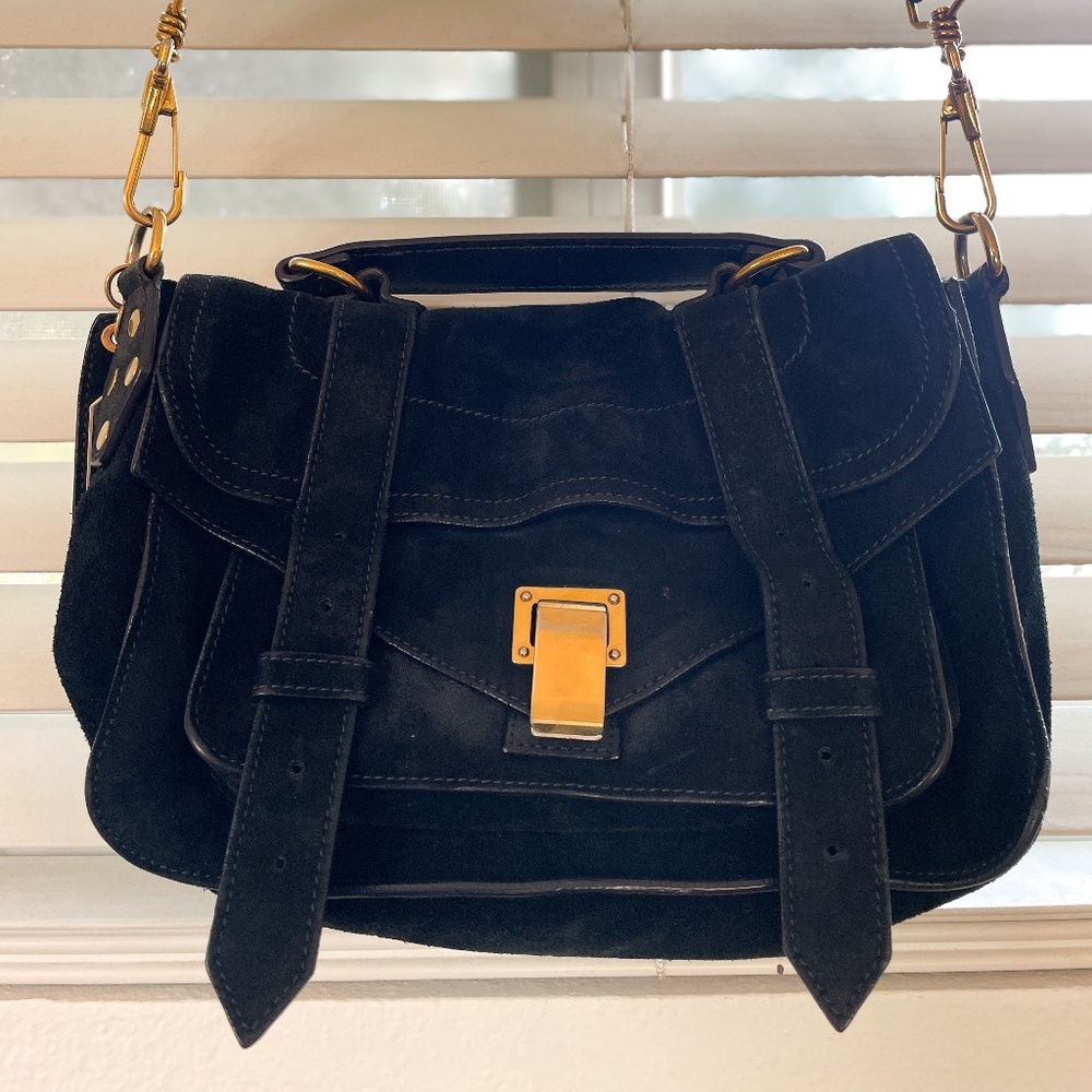 Navy Blue Suede Satchel Bag